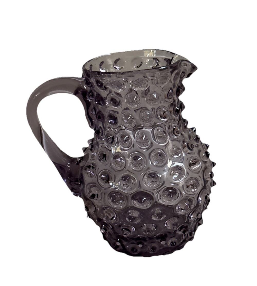 Vintage Hand Blown Glass Pointed Hobnail Pitcher Plum Purple 5” Tall